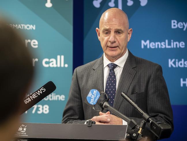 Premier Peter Gutwein speaks to media at the daily government COVID-19 briefing. Picture: LUKE BOWDEN