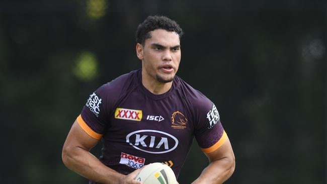 Brisbane Broncos player Xavier Coates is seen during training in Brisbane, Tuesday, June 16, 2020. (AAP Image/Dan Peled) NO ARCHIVING