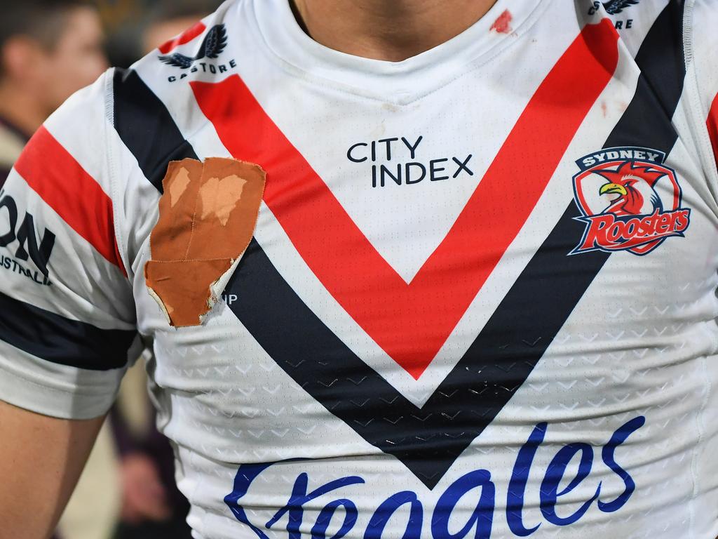 NRL players have begun covering the NRL logo on their jerseys, and now are considering their next course of action. Picture: Getty Images.