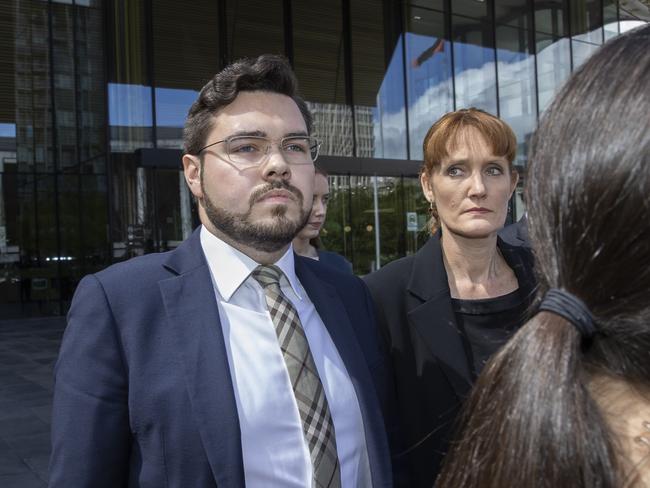 Bruce Lehrmann outside the Magistrates Court in Canberra, with his lawyers. Picture: Gary Ramage