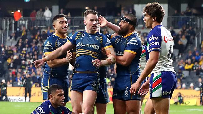 Clint Gutherson blew the game open for the Eels with his try. Picture: Jason McCawley/Getty Images