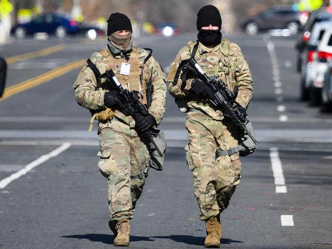 Members of the US National Guard patrol a street in Washington, DC. Picture: AFP