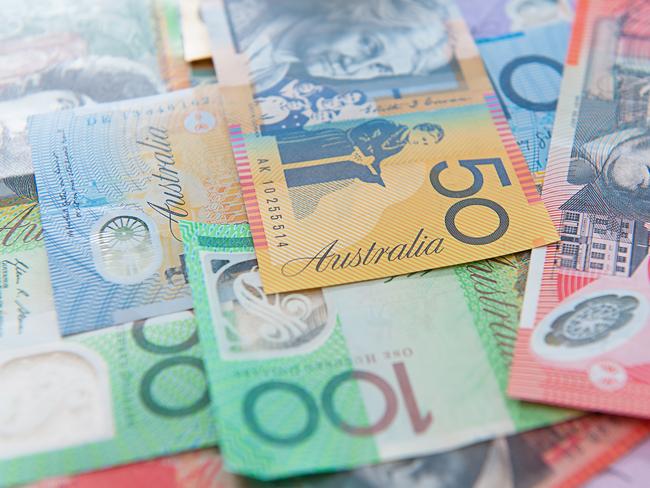 Australian currency, coins, bank notes background