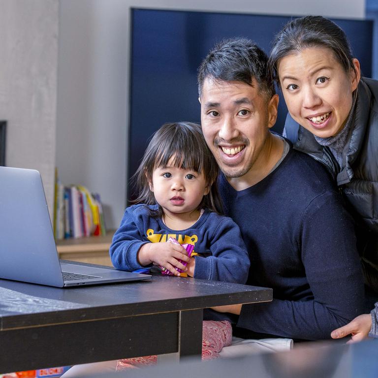 Christopher Ong is one Aussie who’s enjoyed working from home and spending more time with his family, even if daughter Ava gatecrashes the odd Zoom meeting. Picture: Tim Carrafa