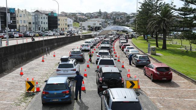 Sydney Covid-19 drive thru testing site at Bondi. Picture: Newscorp Daily Telegraph / Gaye Gerard