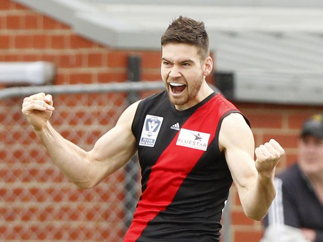 Murphy Ambrose celebrates a goal during his time with Essendon’s VFL side. Picture: Sarah Matray