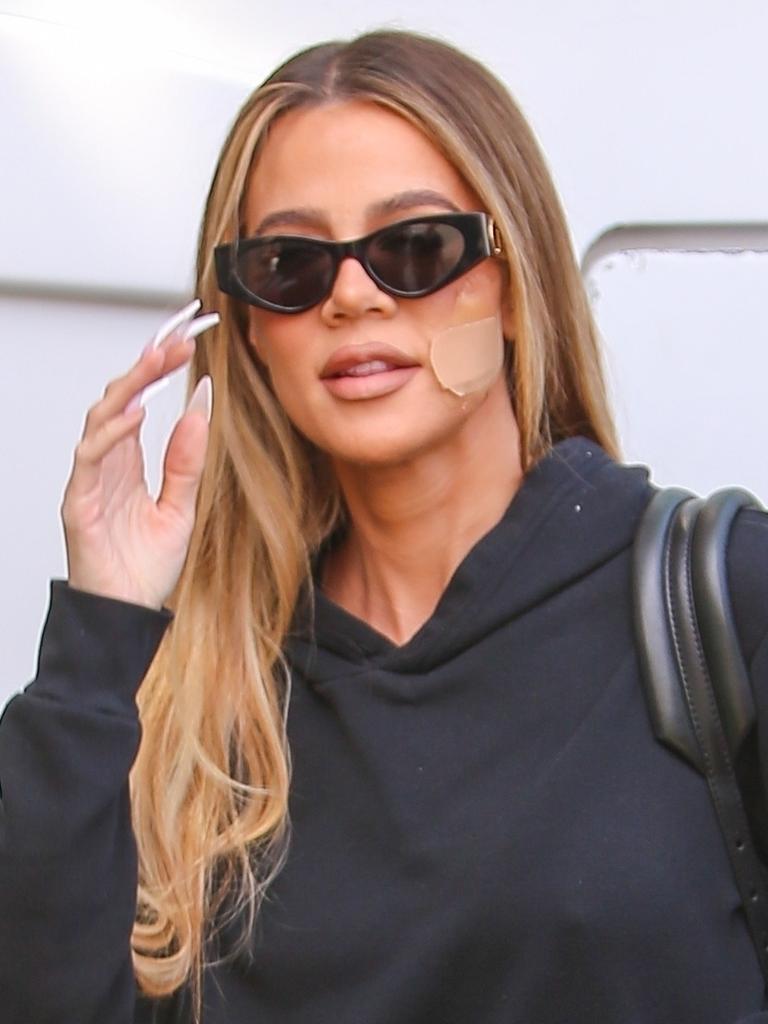 Khloe Kardashian has revealed the reason behind an ‘odd’ detail on her face in recent weeks. Picture: Backgrid