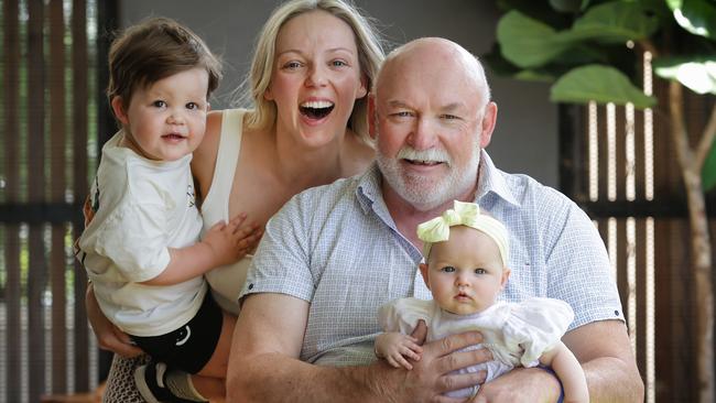 Buckley with his daughter Jessica and grandchildren Woody and Romy. Picture: David Caird