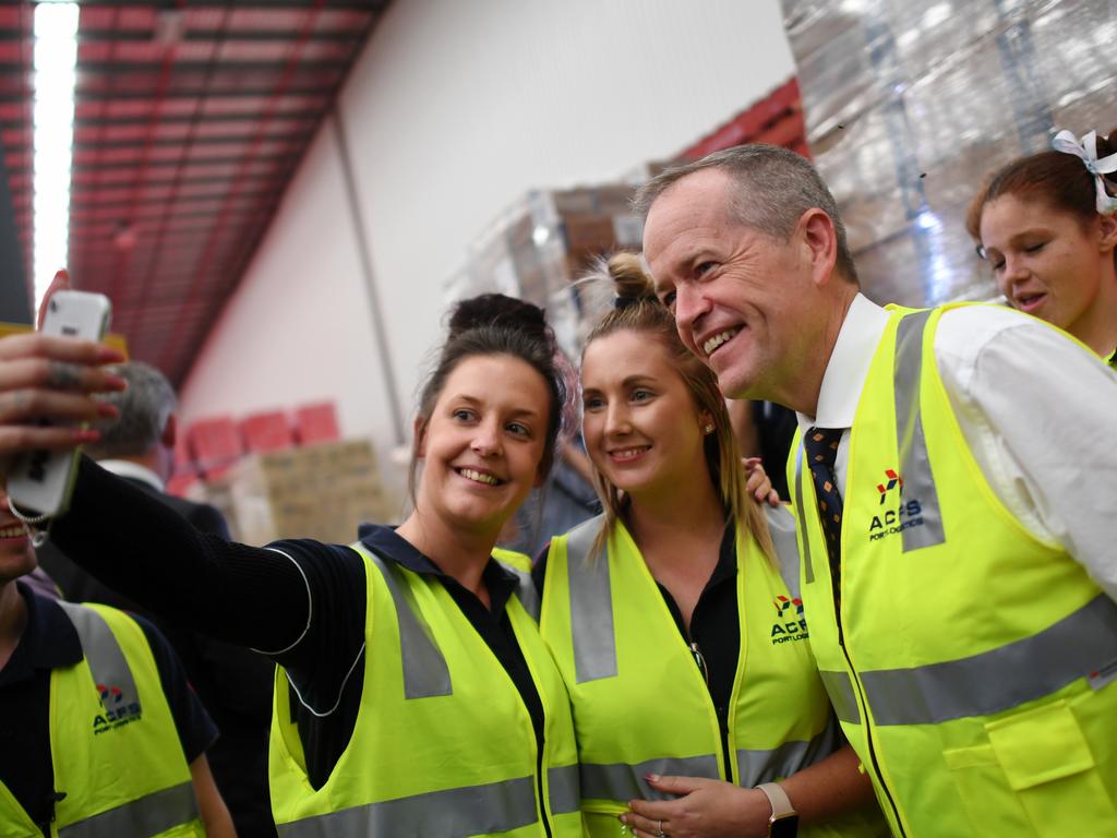 A candid moment for Opposition Leader Bill Shorten on the campaign trail. Picture: AAP