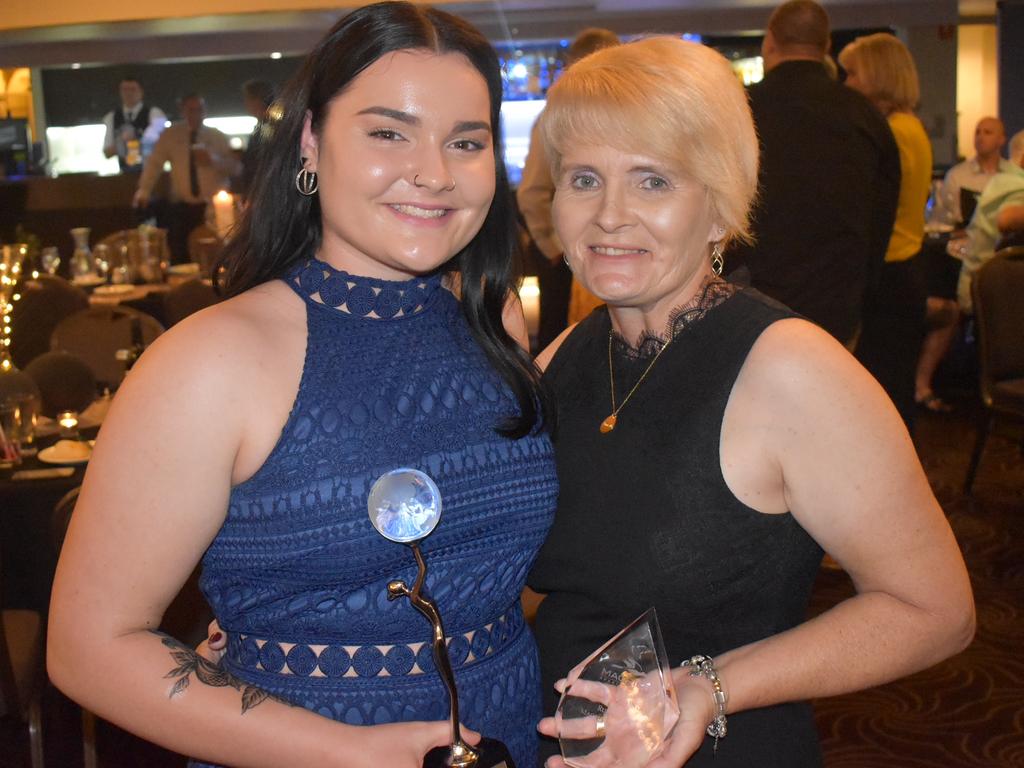 Zoe Cook (left) and Julie Morgan at Magpies awards night, October 29, 2021. Picture: Matthew Forrest