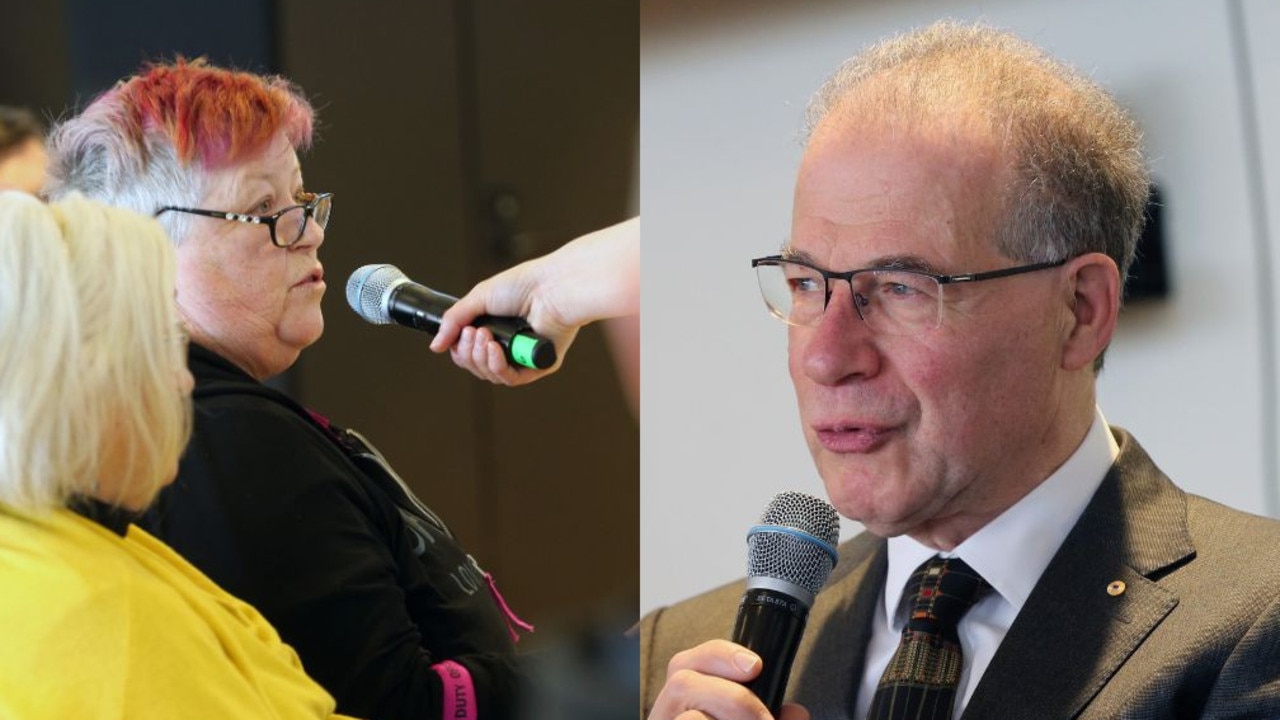 NDIS Review panel members spoke at a community forum in East Geelong on Wednesday. Left, Moriac mum Michelle McGarrigle, right, review co-chair Bruce Bonyhady. Pictures: Alan Barber