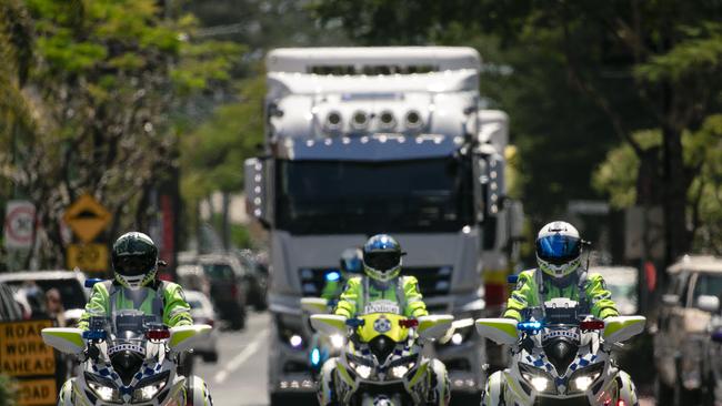 Transporters on Tedder, as all the big rigs of Supercars teams drive down Main BeachÃs Tedder Avenue.Picture: Glenn Campbell