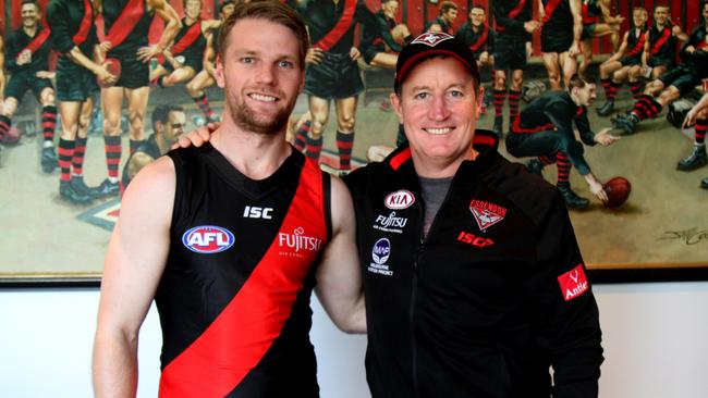 Jake Stringer with new coach John Worsfold. Picture: essendonfc.com.au