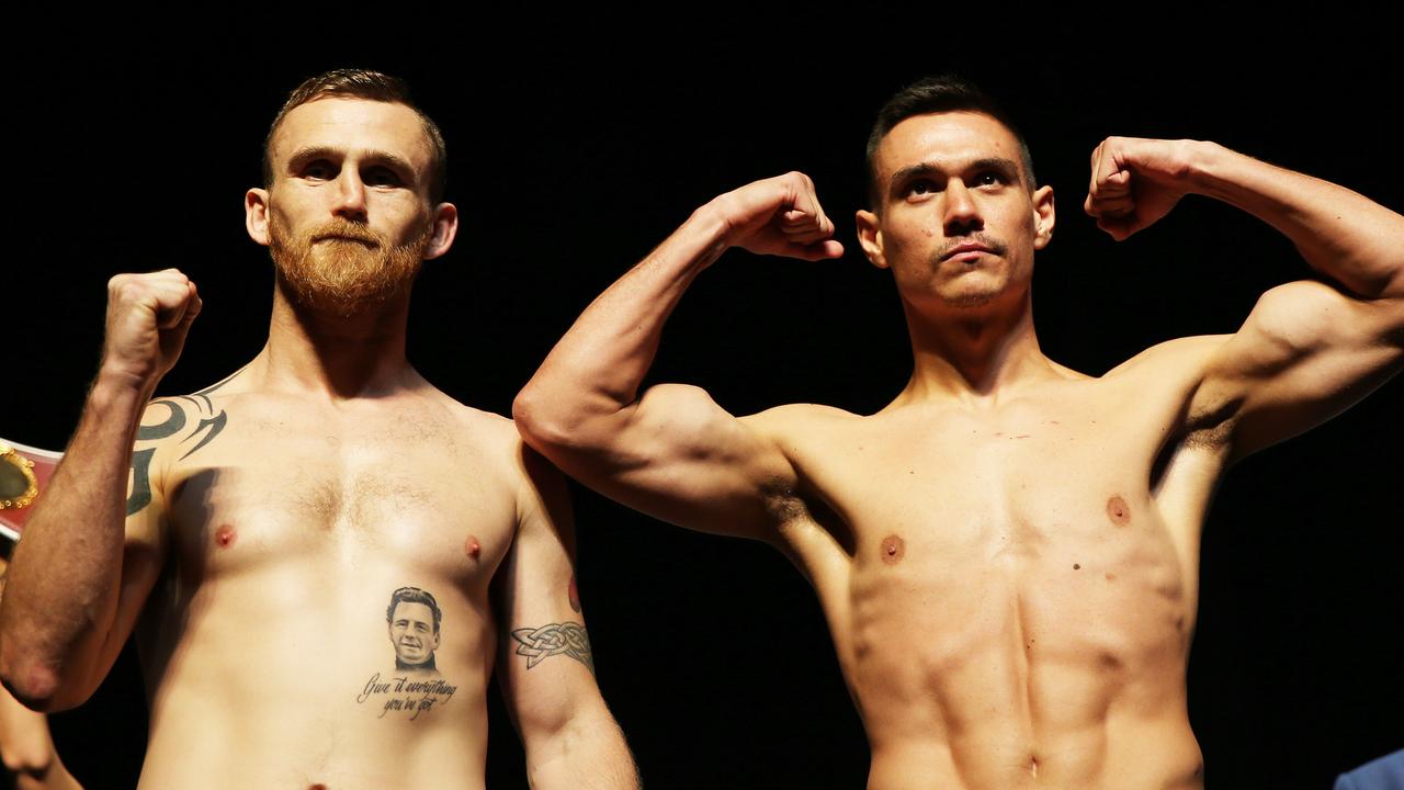 Tim Tszyu and Dennis Hogan in Newcastle.