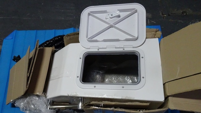 Cocaine was allegedly discovered packed into a steering console used on a small boat. Picture: NSW Police