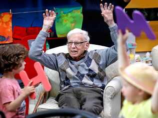 Jax, Stuart, and Michaela in a scene from the TV series Old People's Home for 4 Year Olds. . Picture: Nigel Wright