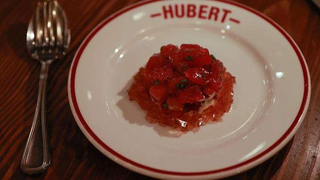 The Tartare de Thon, at Hubert, Bligh Street, today. Sydney's Restaurant Hubert was one of the favourites in The Daily Telegraph's Restaurateurs Poll. Picture: Justin Lloyd