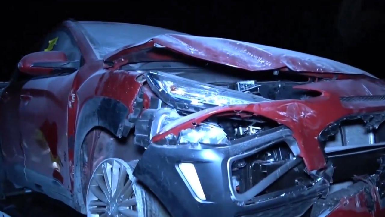 The damaged Hyundai Kona. Picture: 9 News