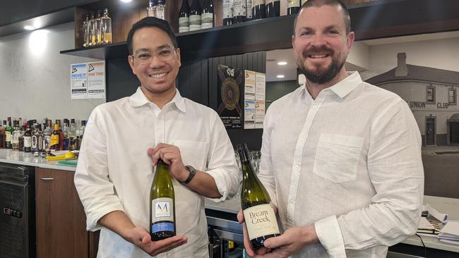 Launceston's The Caledonian Wine Vaults venue manager Satish Sherchan with owner Paul Fielding. Picture: Alex Treacy