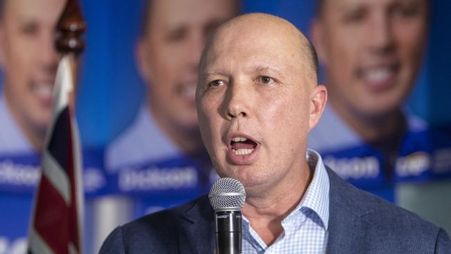 Peter Dutton declares victory in the seat of Dickson. Picture: AAP/Glenn Hunt