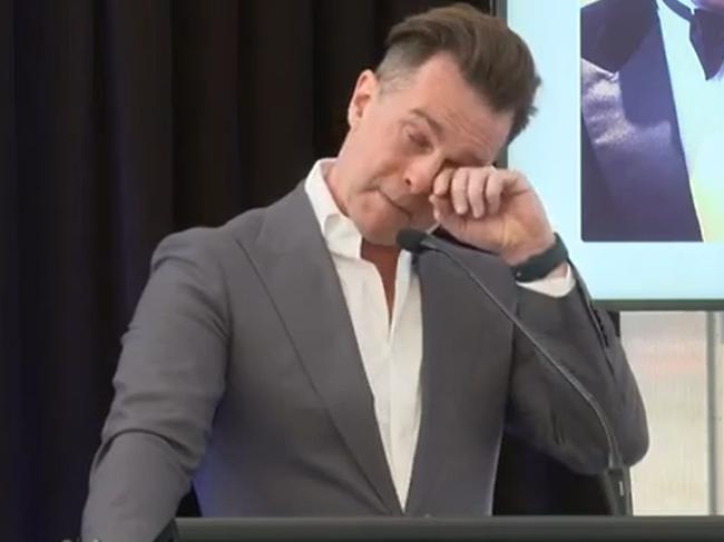 David Campbell couldn't hold back his tears as he accepted the award for Father of the Year. Picture: Channel 9.