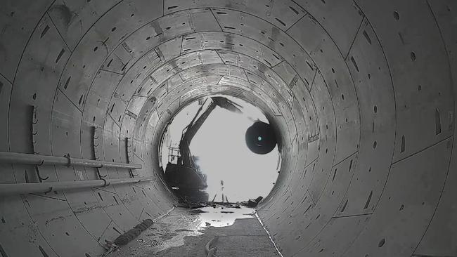 Excavators break through into RT01 at the bottom of the metro station box at Central Station.