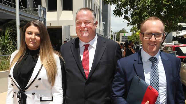 A happy Rick Flori with court advocate Renee Eaves and Solicitor Kris Jahnke outside Southport Courthouse. Picture Glenn Hampson