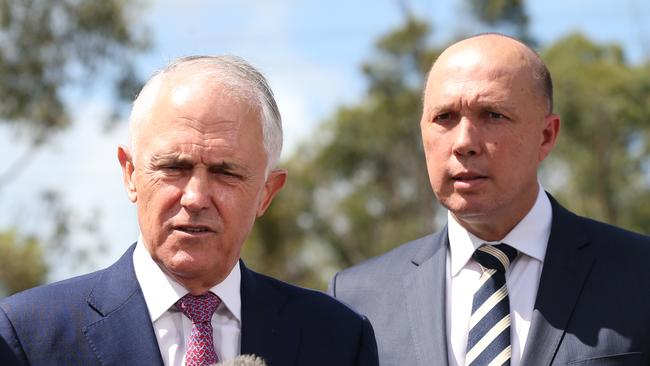 Malcolm Turnbull with Home Affairs Minister Peter Dutton, who wants to reduce the migrant intake. Picture: Lyndon Mechielsen