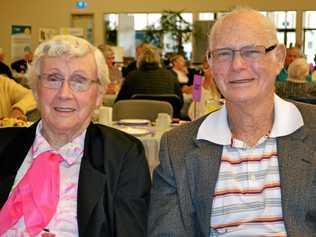 Faye and Frank Grigg enjoy some social banter. Picture: Brad Weir