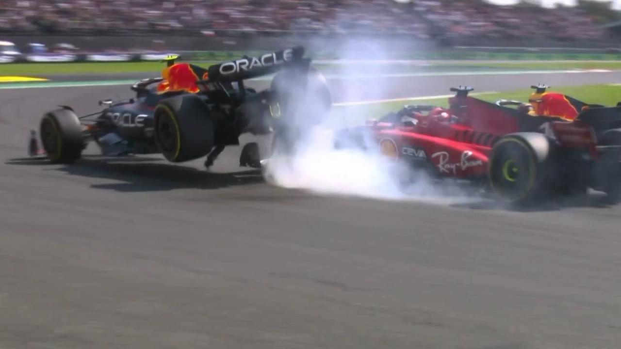 The contact that sent Sergio Perez off the track. Photo: Fox Sports.