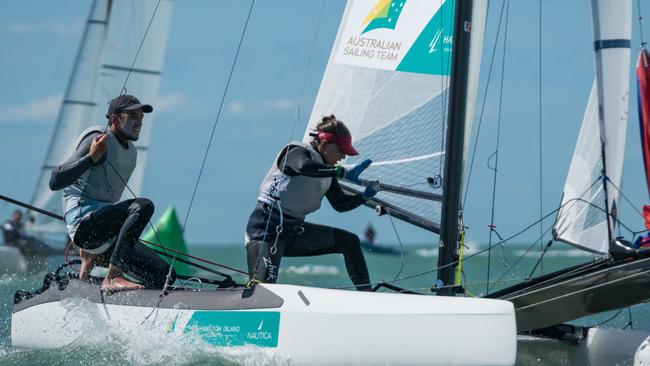 Jason Waterhouse and Lisa Darmanian in race mode.