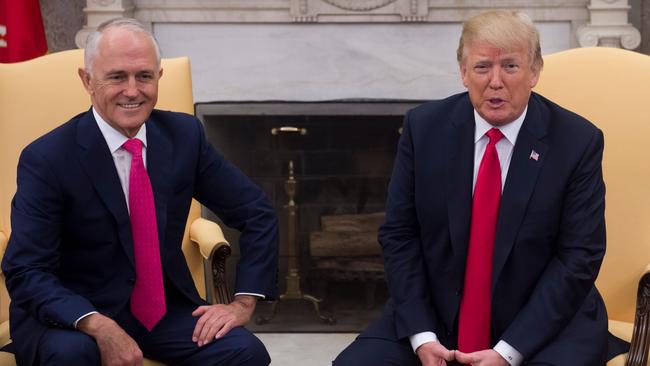 US President Donald Trump speaks with Australian Prime Minister Malcolm Turnbull in the Oval Office of the White House. Picture: AFP/Saul Loeb