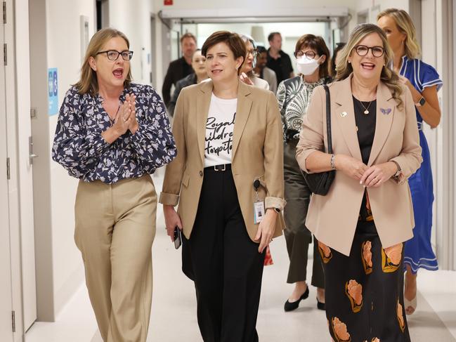 Premier Jacinta Allan with RCH CEO Bernadette McDonald and GFA Chairman Penny Fowler. Picture: David Caird