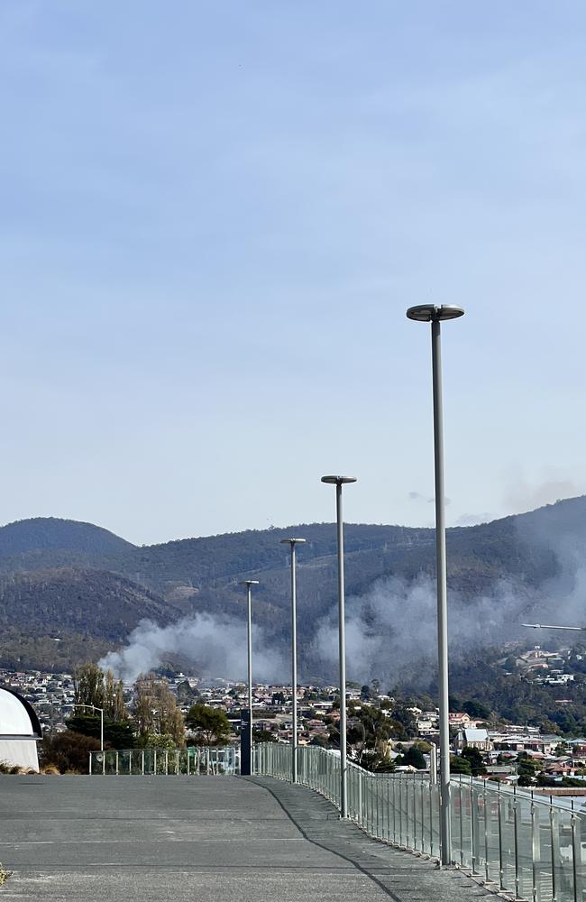 Smoke from a unit fire at Surada Place Glenorchy. Picture by Tia Ewen