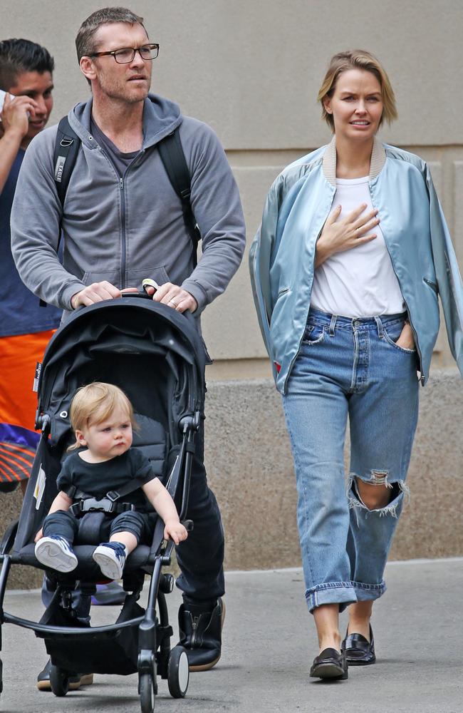 Sam and Lara with their son, Rocket, in Manhattan. Picture: BM1/GC Images