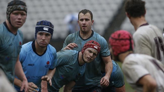 NSW players ready for a line out against Queensland 2 at the 48th Australian School Rugby Championships at Knox Grammar last year. Picture: John Appleyard