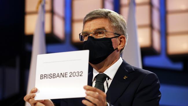 President of the International Olympic Committee Thomas Bach announces Brisbane as the 2032 Summer Olympics host city. Picture: Toru Hanai/Getty Images