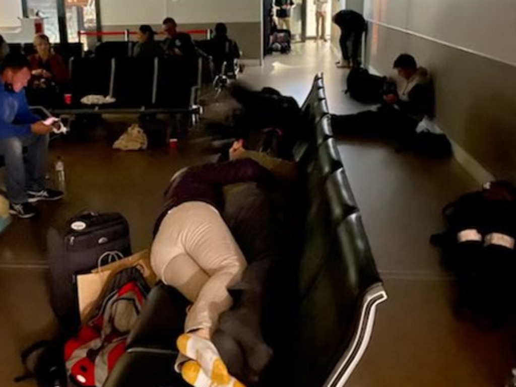 People were forced to sleep on the floor at the airport. Picture: Supplied/Twitter