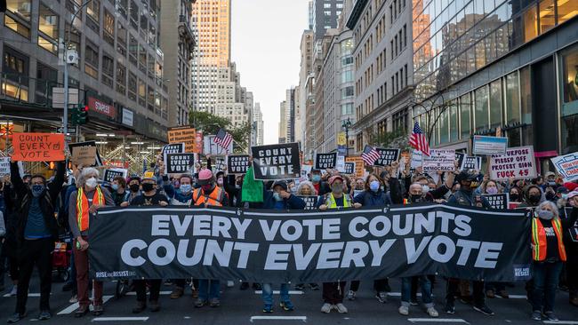 Protesters take to the streets of New York as results of the presidential election remain uncertain. Picture: David Dee Delgado/Getty Images/AFP