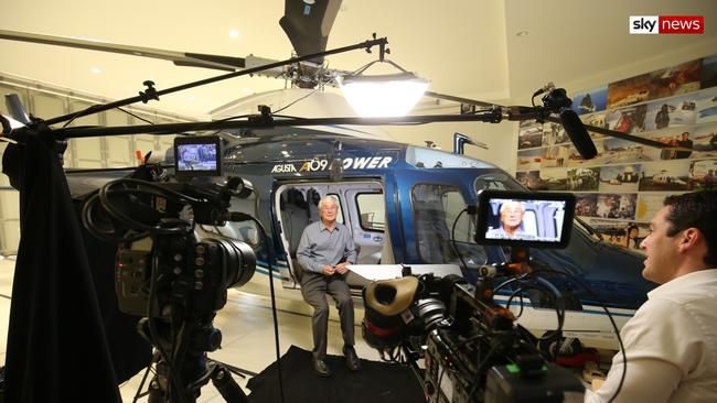 Dick Smith, pictured filming with Sky News, says the search for MH370 must resume. Picture: Sky News