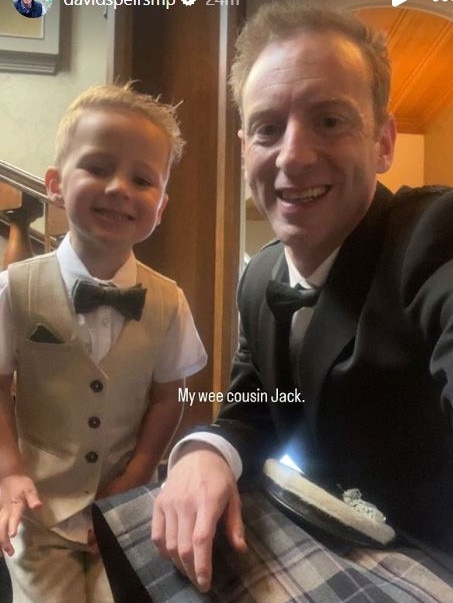 David Speirs with his “wee cousin” at a Scottish wedding. Picture: Instagram