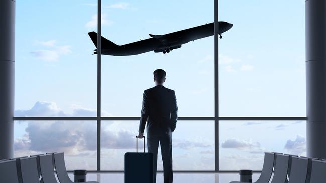 ESCAPE: Business class feature by Amanda Woods. June 23. iStockman in airport and airplane in sky