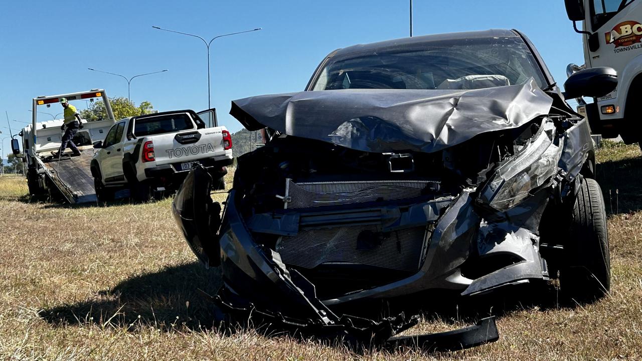Two stolen car crashed along Dalrymple Rd, Garbutt. Picture: Natasha Emeck