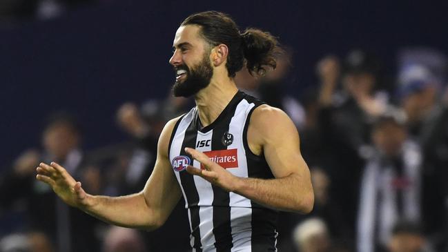 Brodie Grundy is attracting interest despite declaring his intention to re-sign with Collingwood. Picture: AAP Image/Julian Smith.