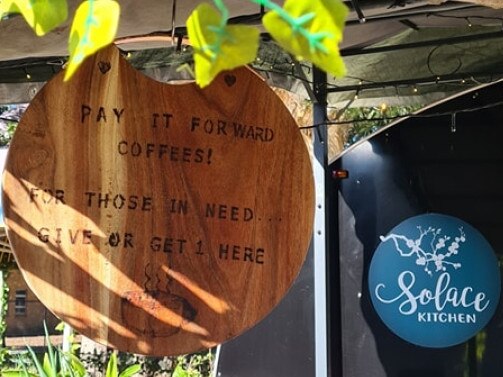 The Solace Kitchen cafe at Belrose also organises “pay it forward” coffees to help those struggling on a budget.