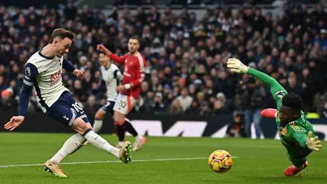 James Maddison scores the game’s only goal. Picture: Glyn Kirk/AFP