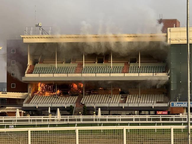 07/01/2025: Emergency Services on scene at Caulfield Racecourse where a fire was soon brought under control in the grandstand. Picture: X