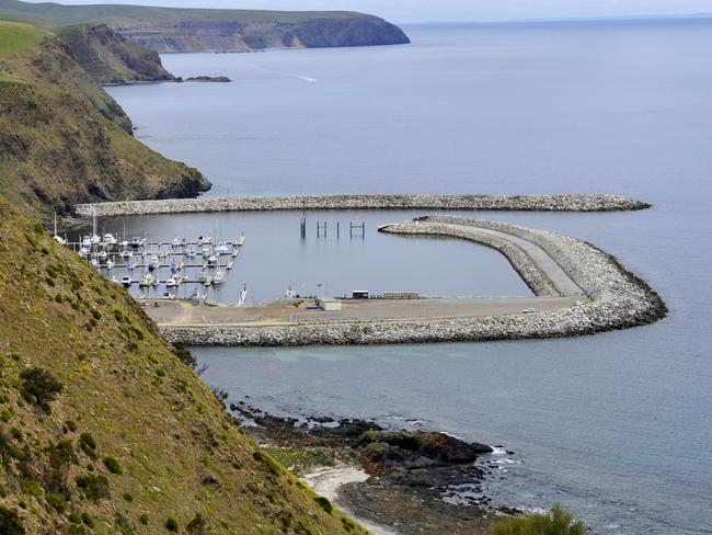 Wirrina Cove marina, as seen from the cliff top.