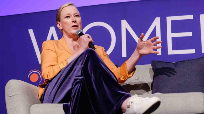 ABC presenter Leigh Sales speaking at the Women in Media national conference in Sydney on Saturday, September 9, 2023. Picture: Emma Brasier/Women in Media.