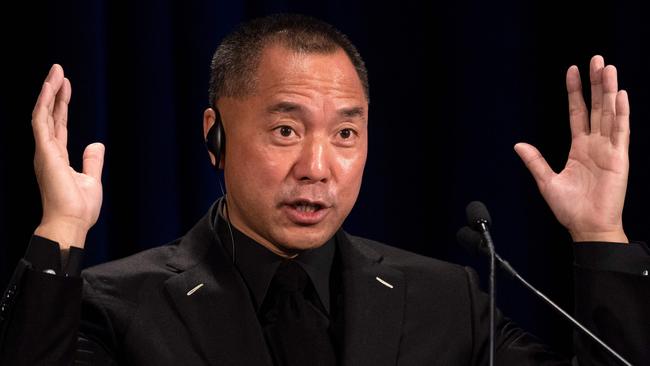 Fugitive Chinese billionaire Guo Wengui holds a news conference in New York in November 2018. Picture: AFP